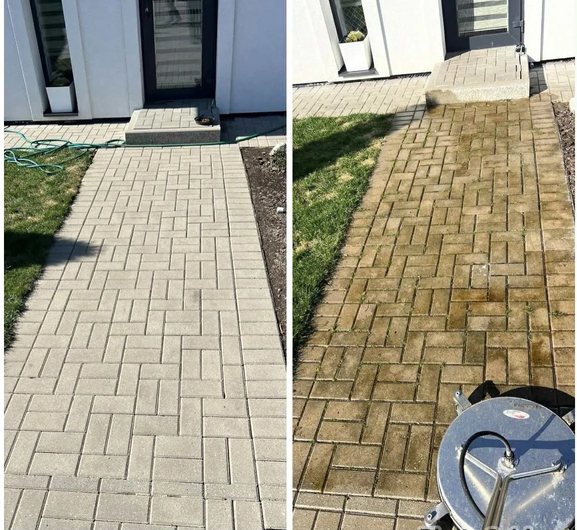 Įėjimo trinkelių takas prieš ir po profesionalaus plovimo